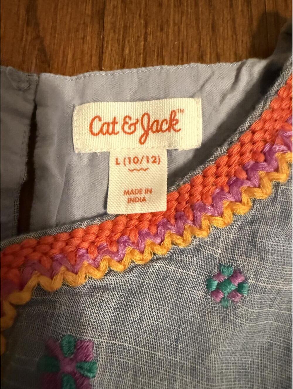 Cat & Jack Girls Embroidered Gray Cotton Girls Dress Size L (10/12) - Picture 2 of 4